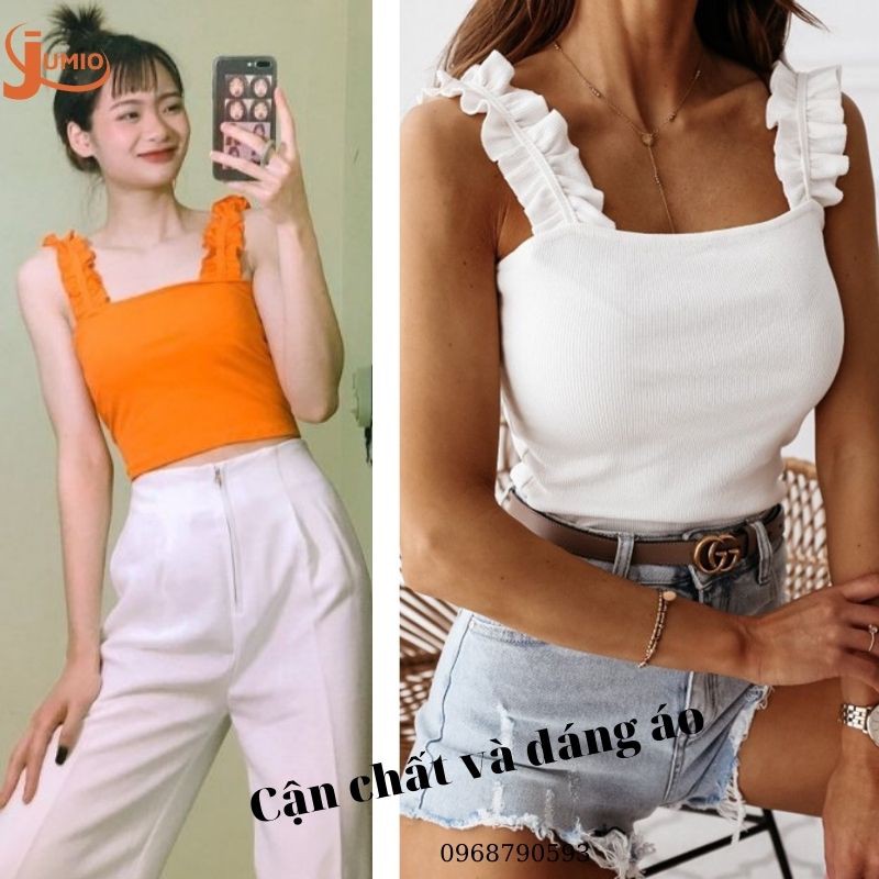 Áo hai dây nữ croptop bản to kiểu đẹp bánh bèo dáng ôm chất thun Zip ôm dáng phiên bản 2021 JUMIO