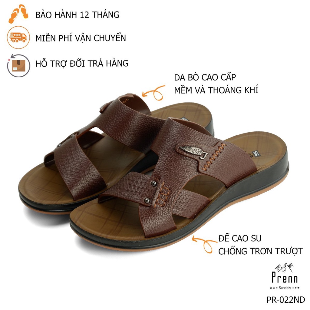 Dép da nam tuổi trung niên 100% da thật cao cấp, Đế cao su đúc gầm kếp chống trơn siêu bền đẹp