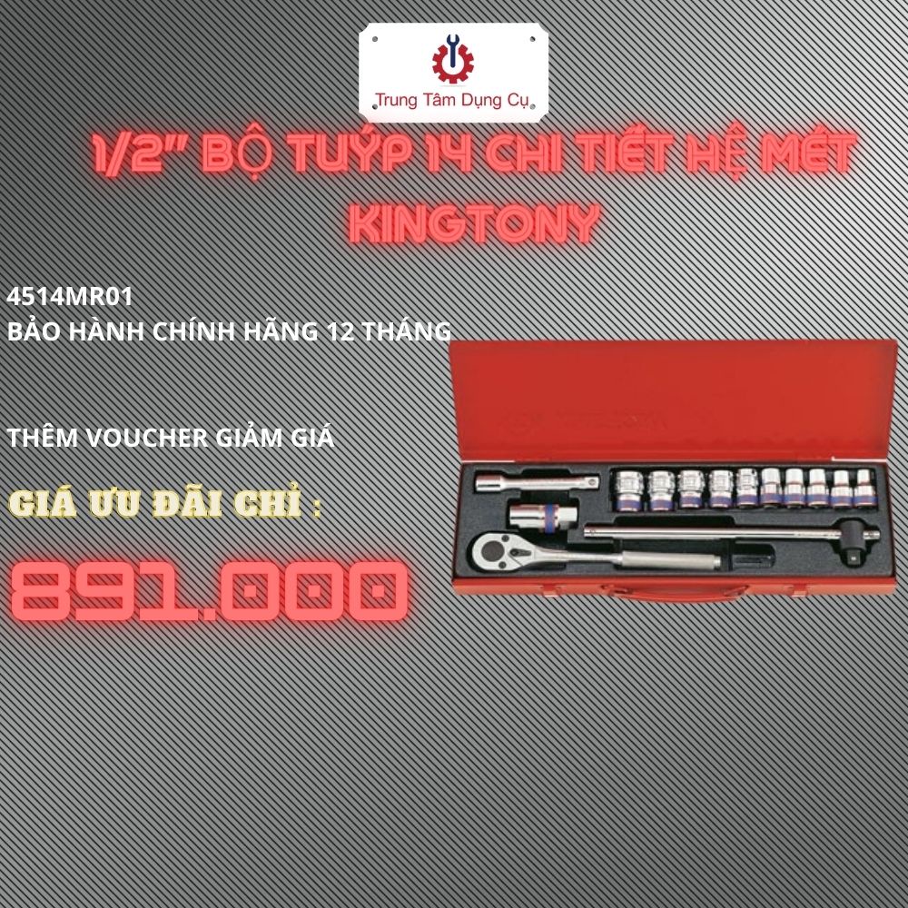 1/2&quot; Bộ tuýp 14 chi tiết hệ mét Kingtony 4514MR01