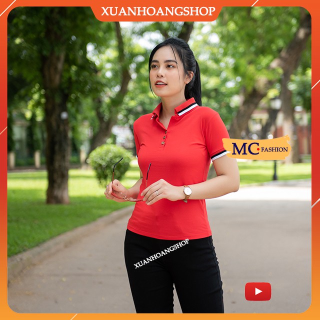 Áo Thun Nữ Đẹp Tay Ngắn, Có Cổ, Vải Cotton, Dáng Polo, 3 Màu( Đen, Đỏ, Xanh Tím Than) Mc Fashion Ap198