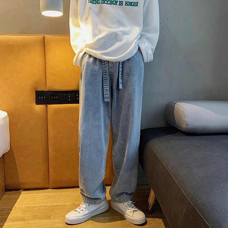 Quần jeans dáng xuông kèm đai buộc- Q8 - quần bò ống suông rộng - vải cao cấp -Đổi trả free nếu hàng lôi - HÀNG MỚI VỀ