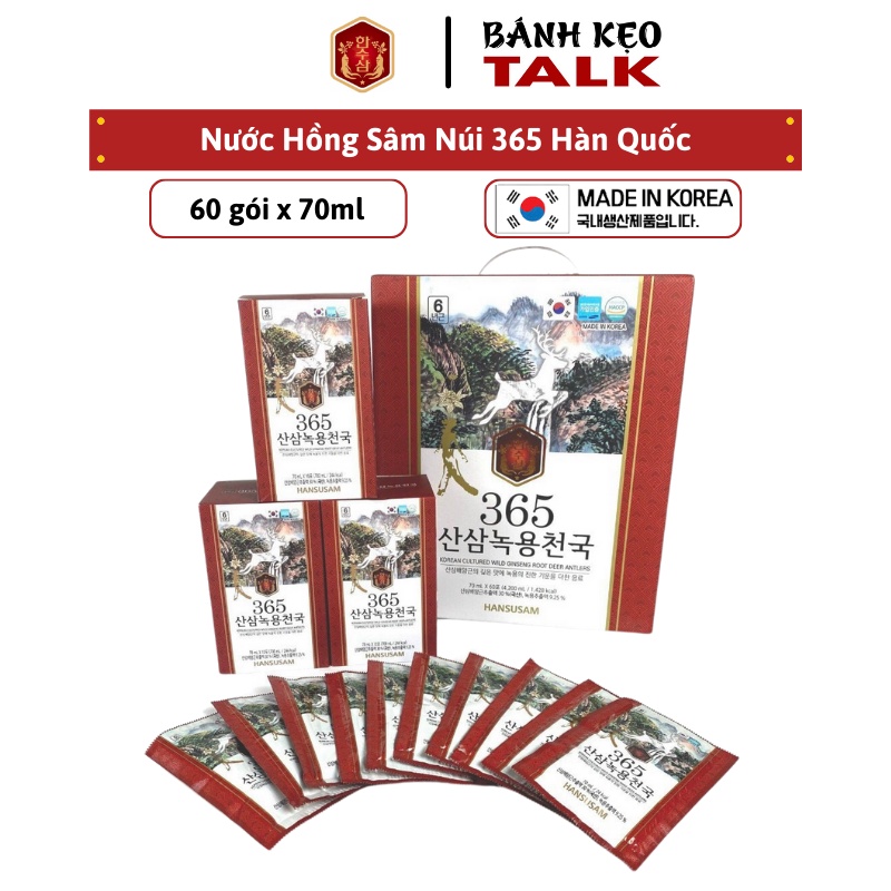 Nước Hồng Sâm Nhung Hươu Núi 365 HANSUSAM Hàn Quốc Hộp 60 gói x 70ml