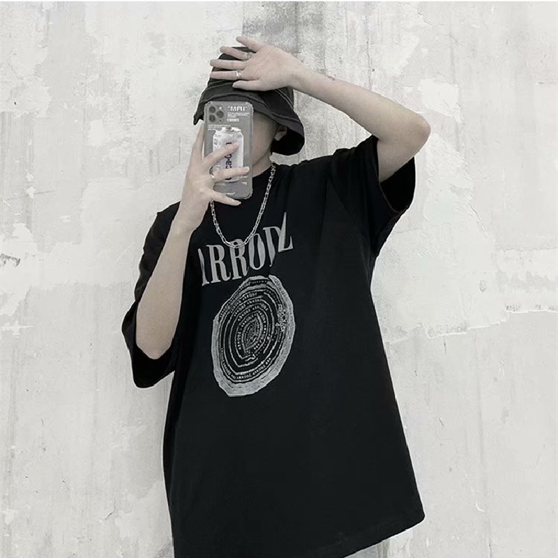 Áo thun tay ngắn dáng rộng in chữ phong cách Hàn Quốc thời trang cho nam size M-5XL