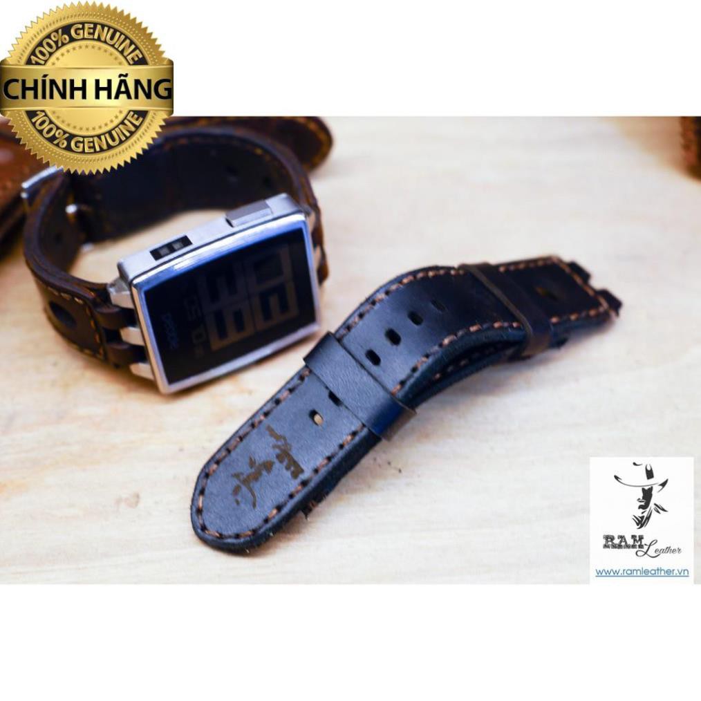 DÂY ĐỒNG HỒ PEBBLE STEEL DA BÒ THẬT RAM LEATHER - HÀNG CHÍNH HÃNG .