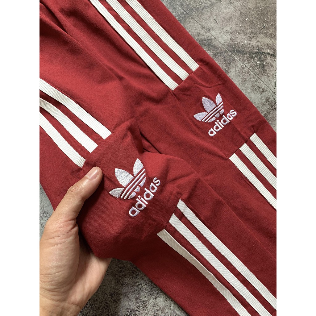 Quần Legging đỏ đô 3 sọc logo giữa