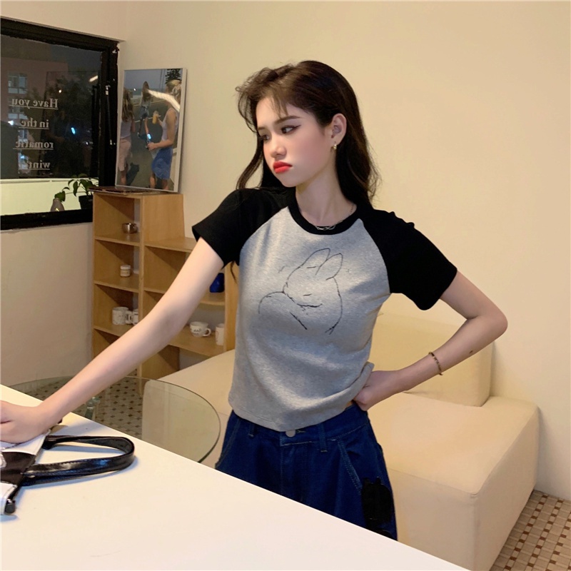 Áo thun ZHELIHANGFEI kiểu tay ngắn in họa tiết năng động thời trang