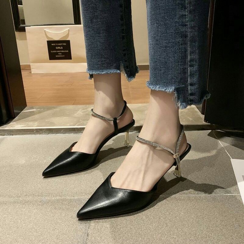 Giày cao gót 5p SOFIA SHOES mũi nhọn quai hậu đính đá Sandal cao gót bít mũi