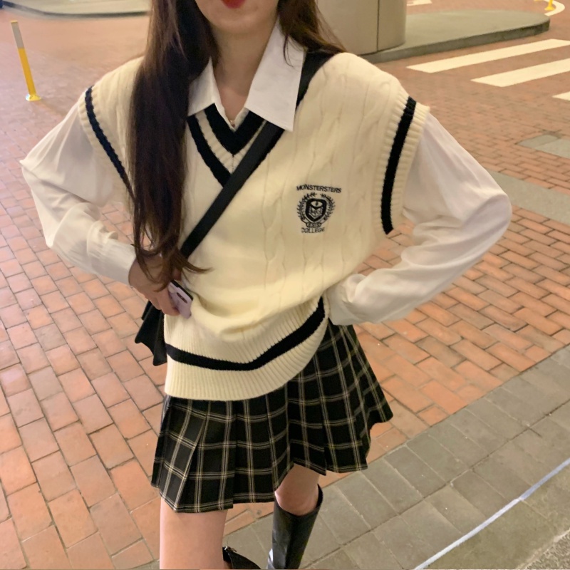 Áo Sweater Dệt Kim Không Tay Thời Trang Xuân Thu Cho Nữ