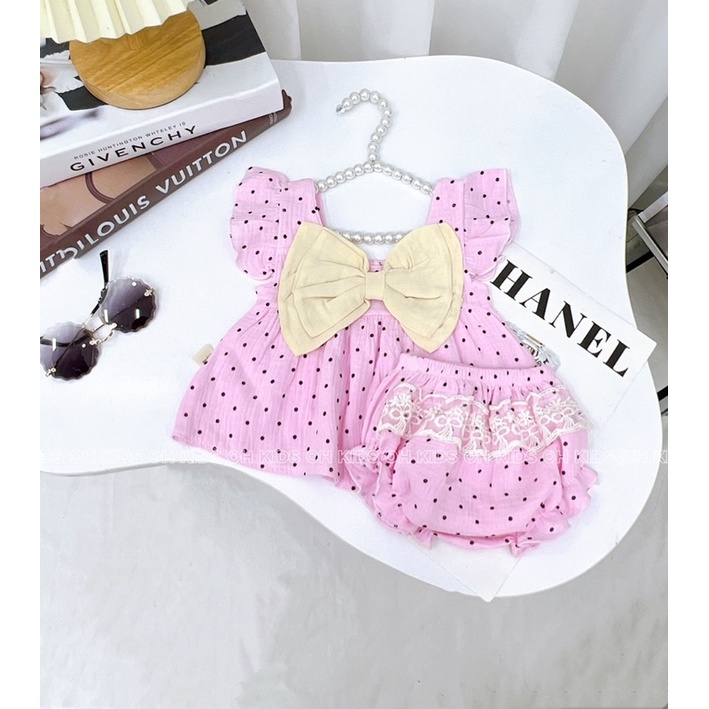 Bộ Xô Muslin nơ ngực dễ thương cho bé từ 5-13kg