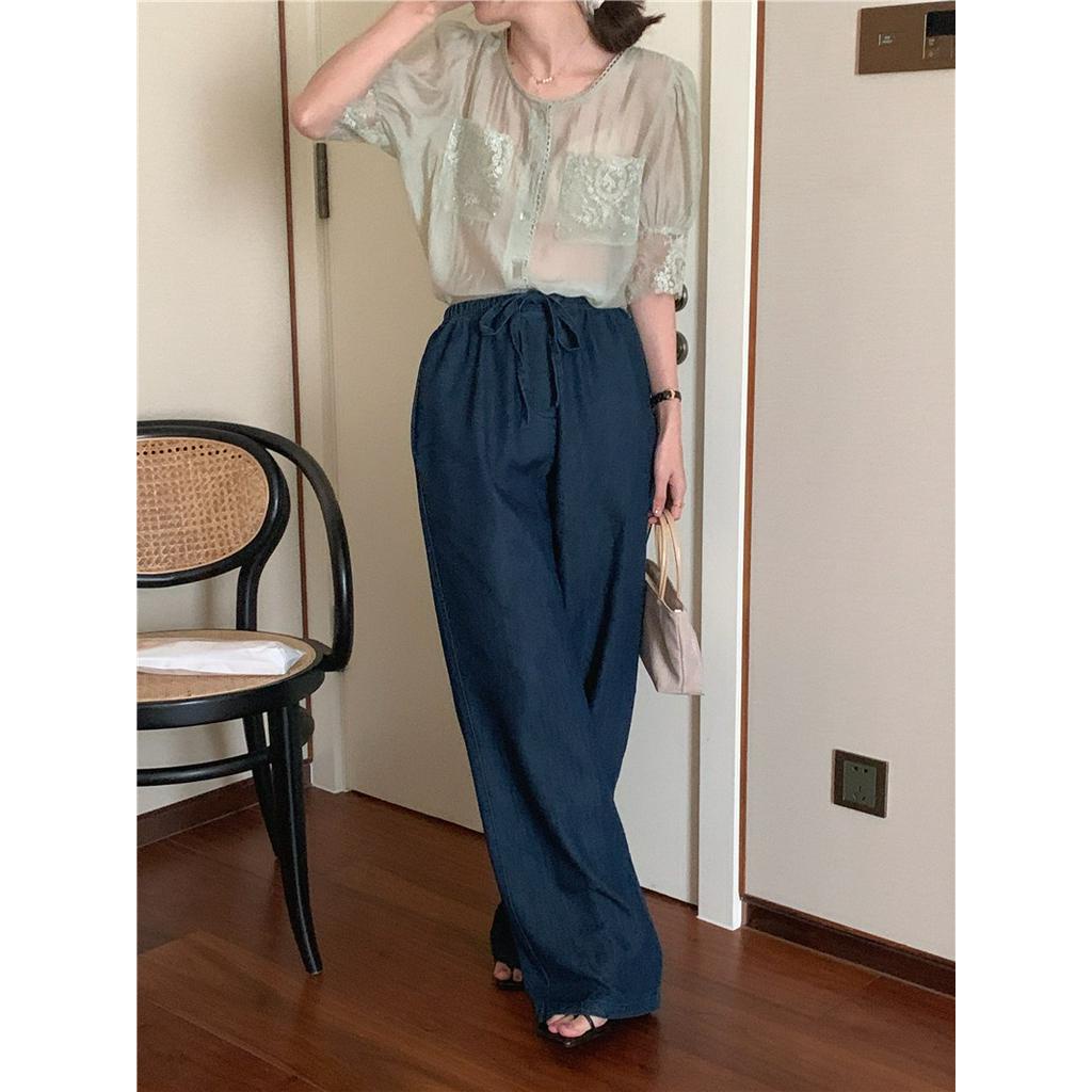 Quần Jean Ống Rộng Buộc Dây Kiểu Hàn Quốc Dễ Phối Đồ 53921