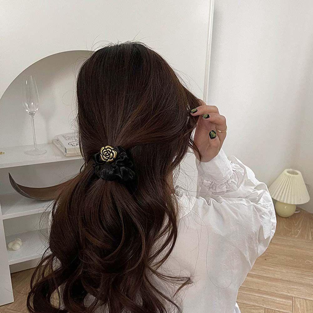 Dây Buộc Tóc Vải Satin Trắng Đen Cỡ Lớn Kiểu Đơn Giản WMES15H