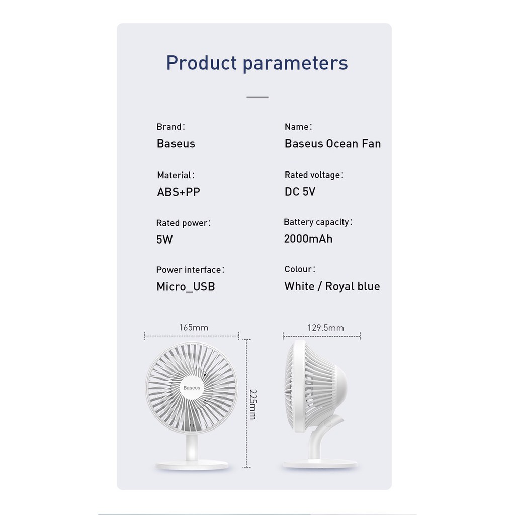 Quạt tích điện bàn Baseus Mini USB Rechargeable Air Cooling/Quạt Mini Xiaomi Solove F5 Quay túp năng pin 4000mah