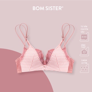 Áo lót mút mỏng phối ren không gọng hoạ tiết caro BOM SISTER A1296