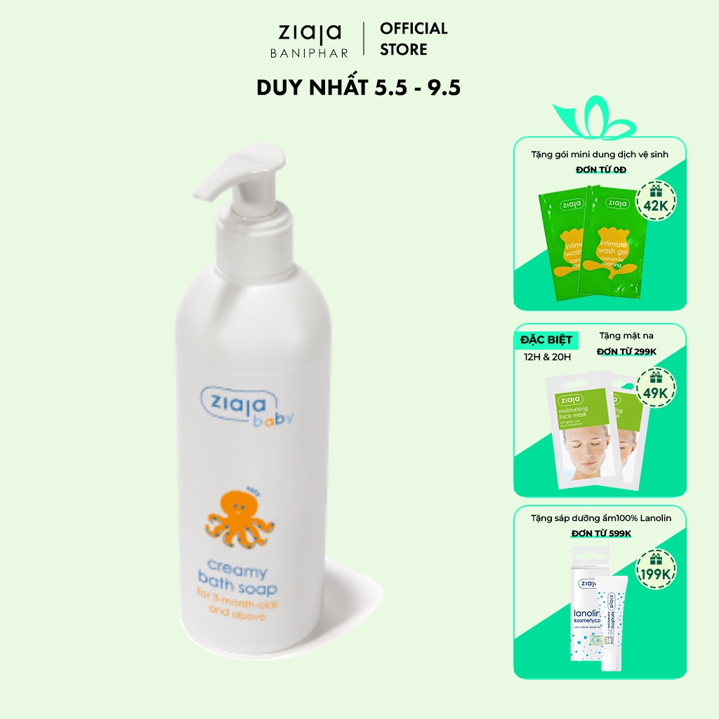 Tắm Gội 2in1 Cho Trẻ Từ 3 Tháng Tuổi Ziaja Baby Creamy Bath Soap ZIAJA BANIPHAR Giúp Dưỡng Ẩm, Làm Sạch Nhẹ Nhàng 300ml