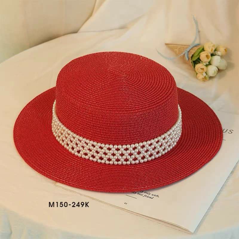 Mũ cói vành nhỏ đi biển đai viền ngọc trắng sang chảnh