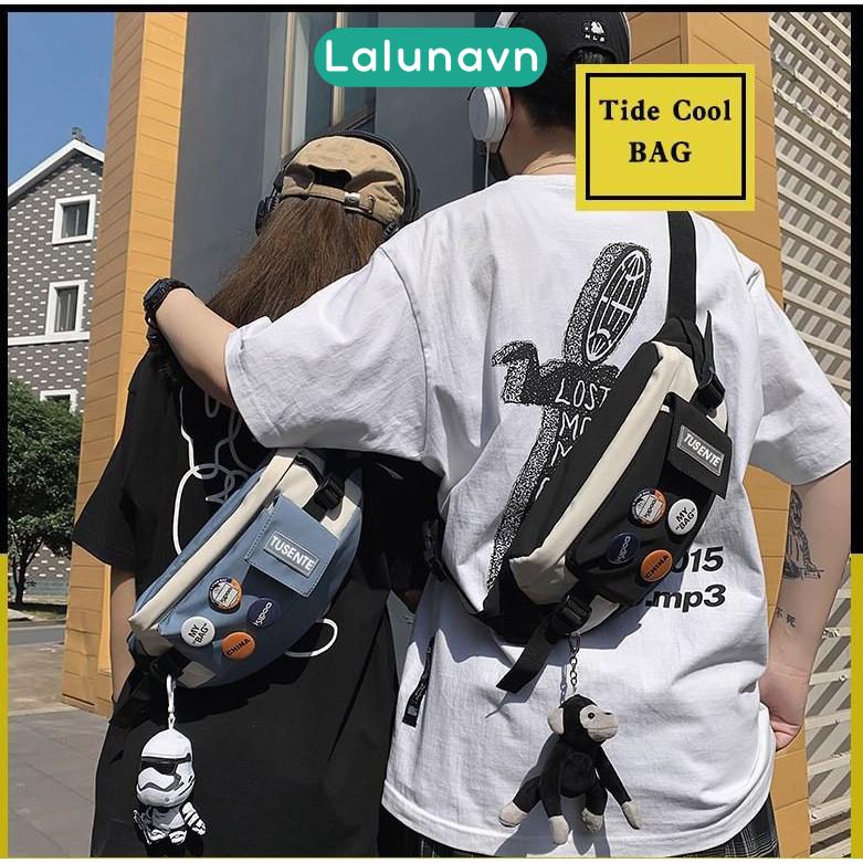 Túi đeo chéo mini nam nữ + Tăng móc treo huy hiệu đi học đi chơi chống nước cao cấp Lalunavn - B27