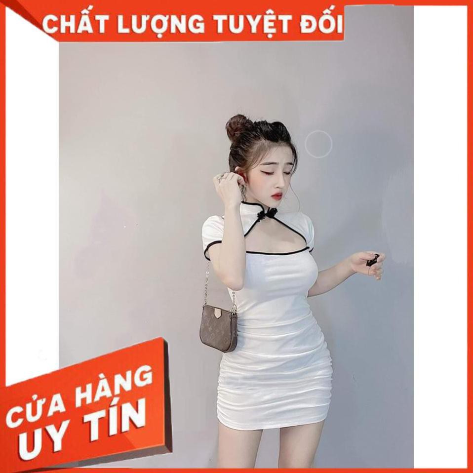 [SANG TRỌNG] -  Đầm Body Khoét Ngực Nhún Sườn Phong Cách Cổ Điển Kèm Hiện Đại Hàng VNXK