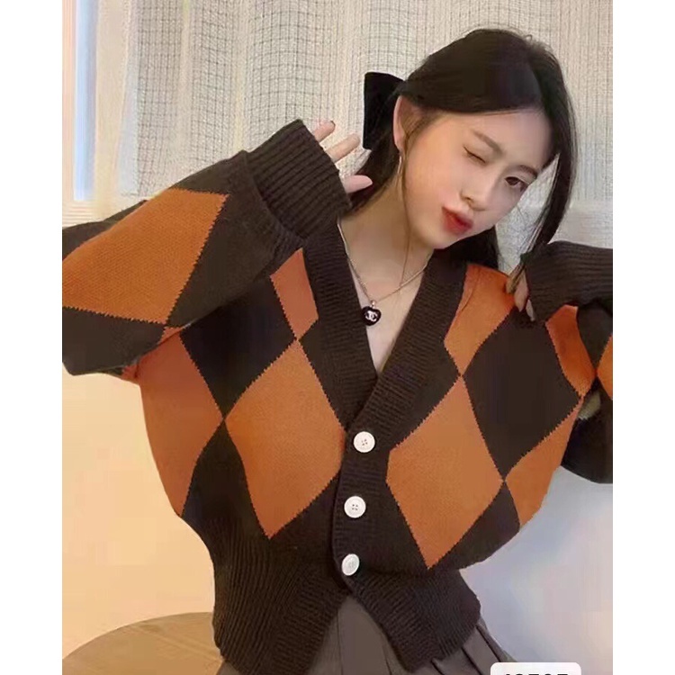 Porozi  Áo cardigan dệt kim cổ chữ v đính đá phong cách hàn quốc dành cho nữ