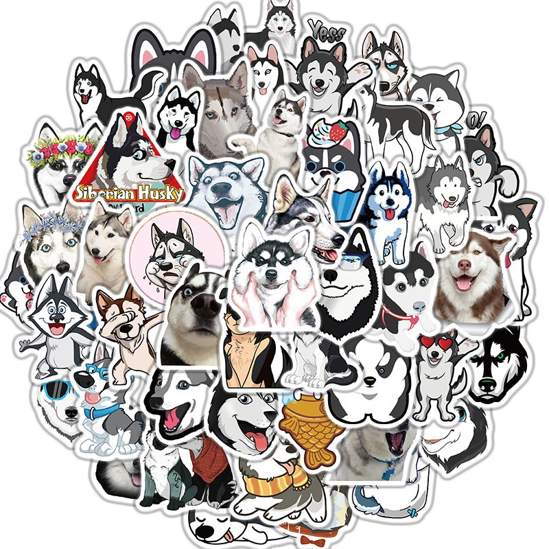 Bộ 50 miếng dán Siberian Husky chống thấm nước trang trí Laptop/vali/xe đạp/ván trượt/điện thoại