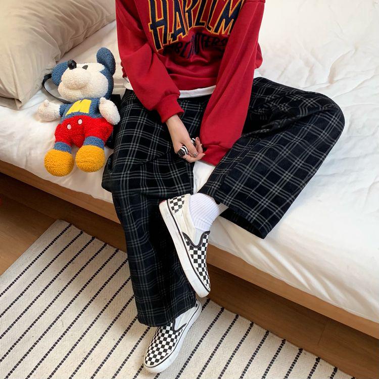 Quần Dài Ống Rộng Họa Tiết Ca Rô Phong Cách Hàn Quốc Dành Cho Nữ