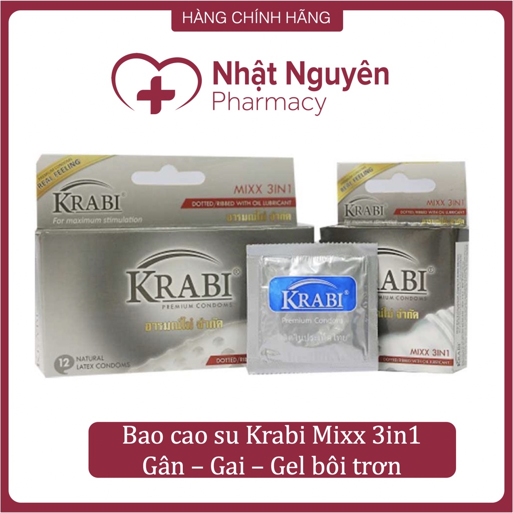 Bao cao su Krabi Mixx 3in1 -  Gân, Gai, Gel bôi trơn