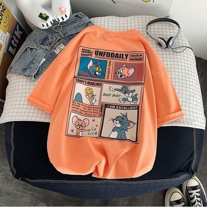 Áo Thun Ngắn Tay Dáng Rộng In Hoạt Hình Phong Cách Hàn Quốc Trẻ Trung Cho Nam Nữ