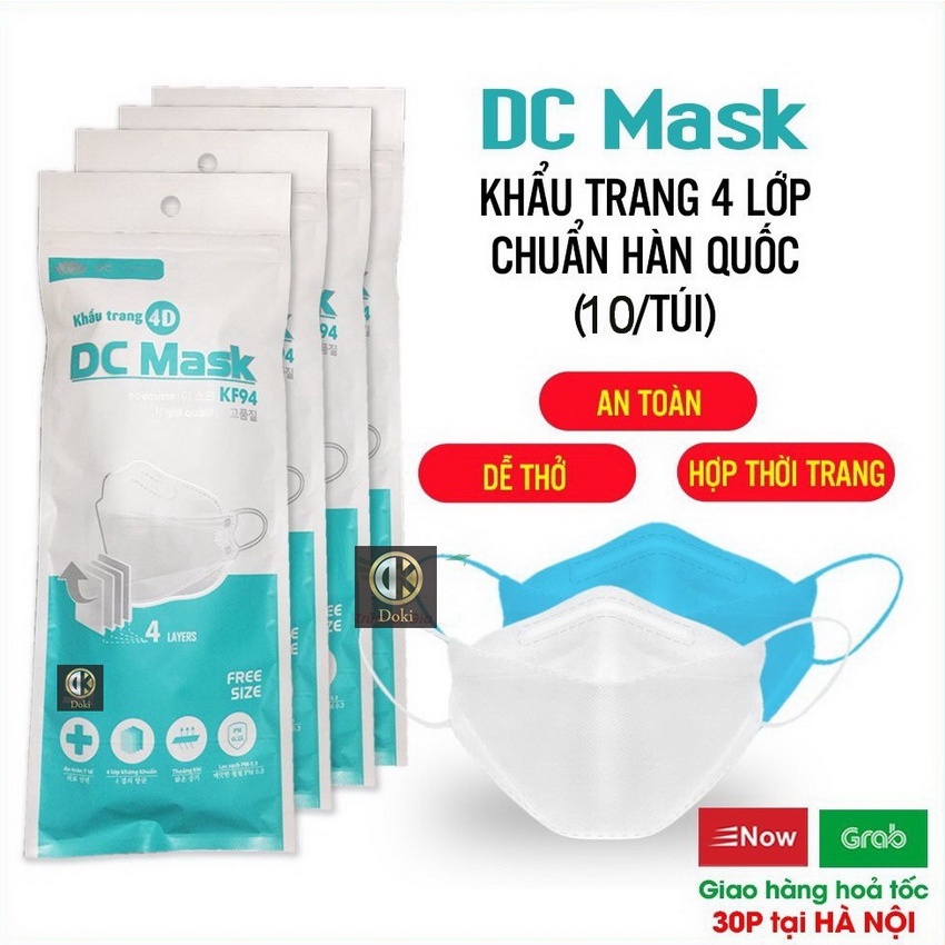 Túi 10 Chiếc Khẩu trang 4D KF94 Hàn Quốc chống bụi mịn và kháng khuẩn DC Mask