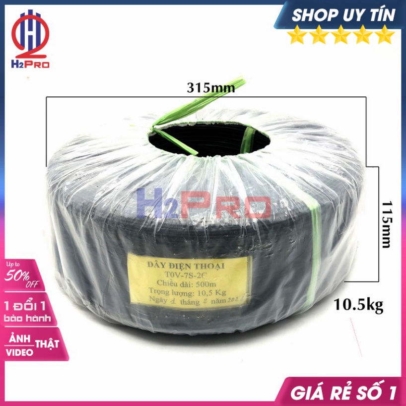 500M Dây Cáp Điện Thoại, Dây Loa Phóng Thanh T0V-7S-2C Cao Cấp, 3 Lõi-2 Lõi Đồng 0.5Mm Và 1 Lõi Thép 0.7Mm-H2Pro Audio