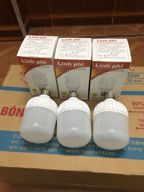 Bộ 3 Bóng Đèn LED trụ 20w Đui E27 Siêu sáng, Tiết Kiệm điện