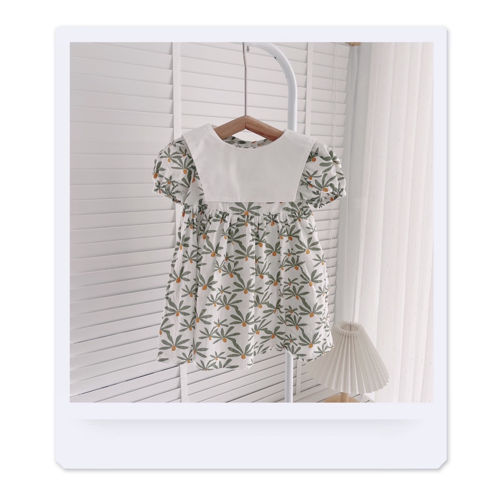 Váy hè cộc tay thô mỏng mát, họa tiết lá dừa cho bé gái 8-19kg