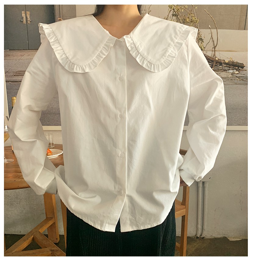 Áo sơ mi cổ búp bê dáng rộng xinh xắn cho nữ 39799
