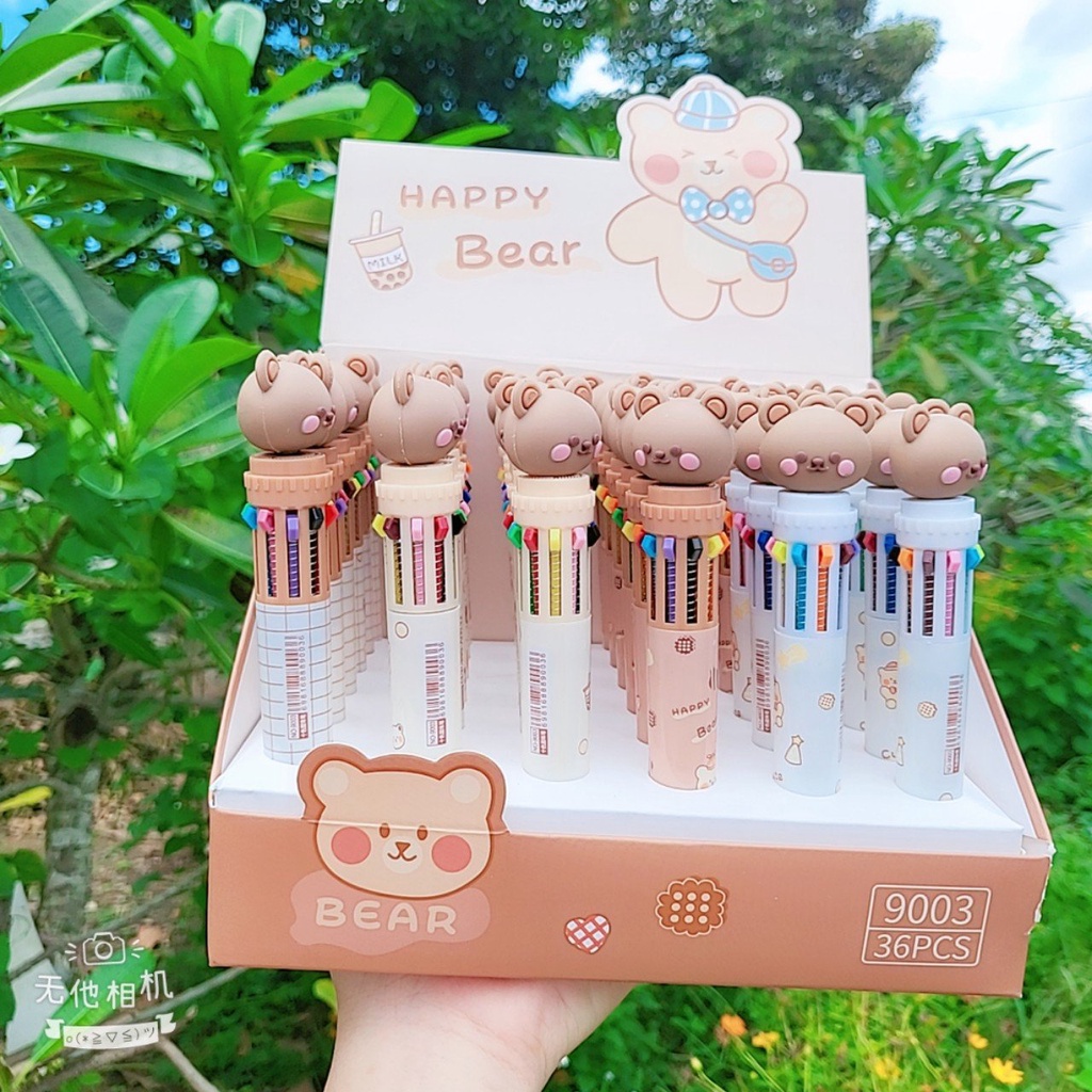 Bút Bi Bấm 10 Ngòi 10 Màu Hình Gấu Dâu- kuromi- Hoạt Hình Dễ Thương