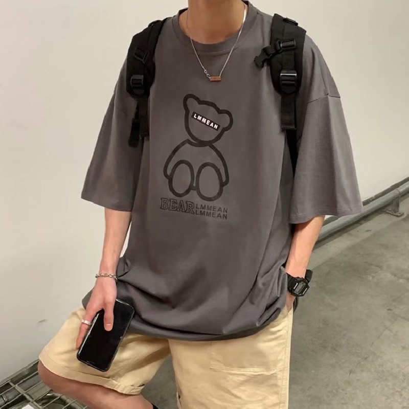 Áo thun tay ngắn dáng rộng in họa tiết hoạt hình thời trang Hàn Quốc cho nam size M-5Xl