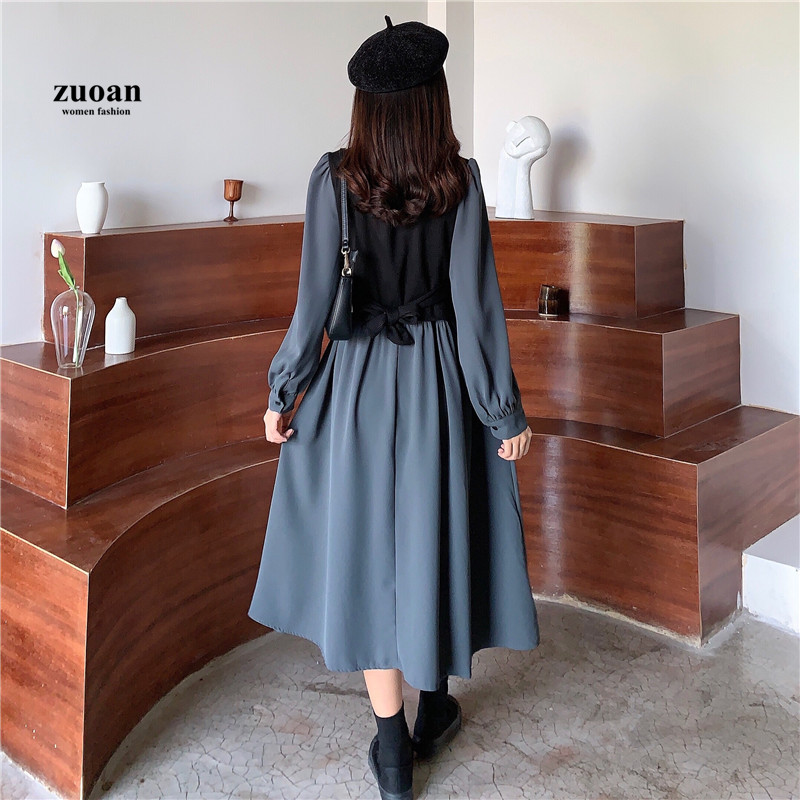 Đầm SUXI tay dài phong cách retro thời trang thanh lịch dành cho nữ