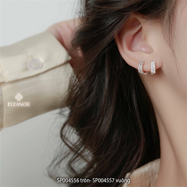 Bông tai nữ chuôi bạc 925 Eleanor Accessories đính đá hình vuông tròn phụ kiện trang sức 4556
