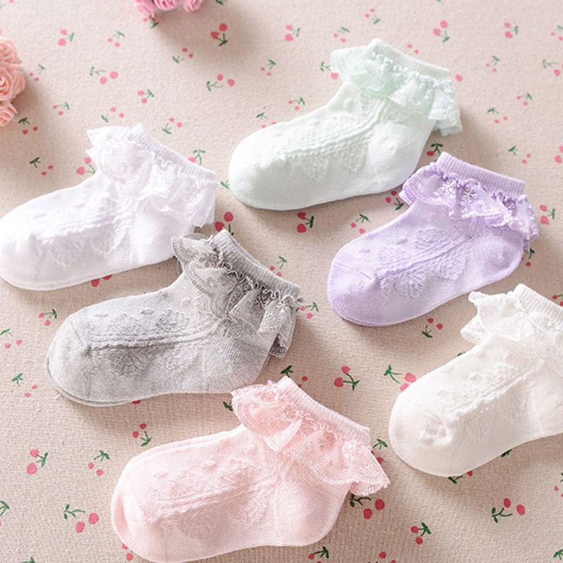 Vớ Cotton Cổ Thấp Phối Ren Hoa Xinh Xắn Cho Bé Gái Sơ Sinh