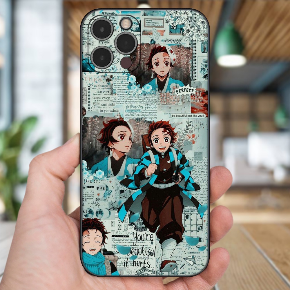 Ốp lưng iPhone 12 Pro dẻo đen cạnh vuông in hình Tanjiro Kimetsu No Yaiba