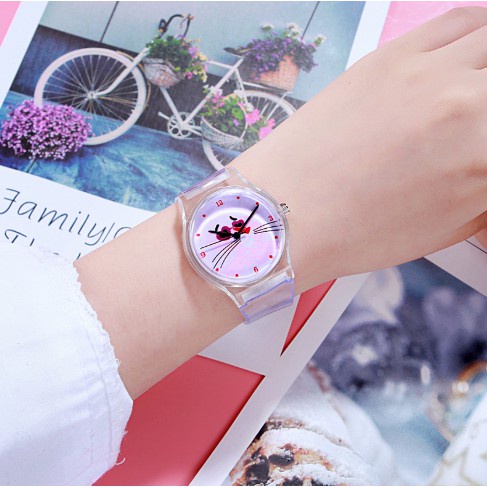 Đồng Hồ Nữ Dây Trong Suốt Mặt Chú Báo Dễ Thương D348 Thời Trang Siêu Đẹp - Hazo