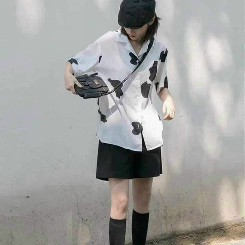 Áo sơ mi phôm rộng tay lỡ bò sữa phối túi alohashop91