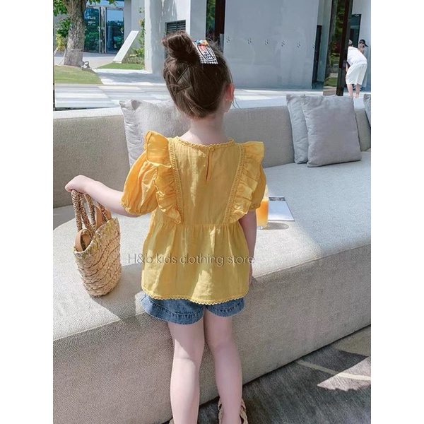 Set áo đũi vàng quần jean bé gái