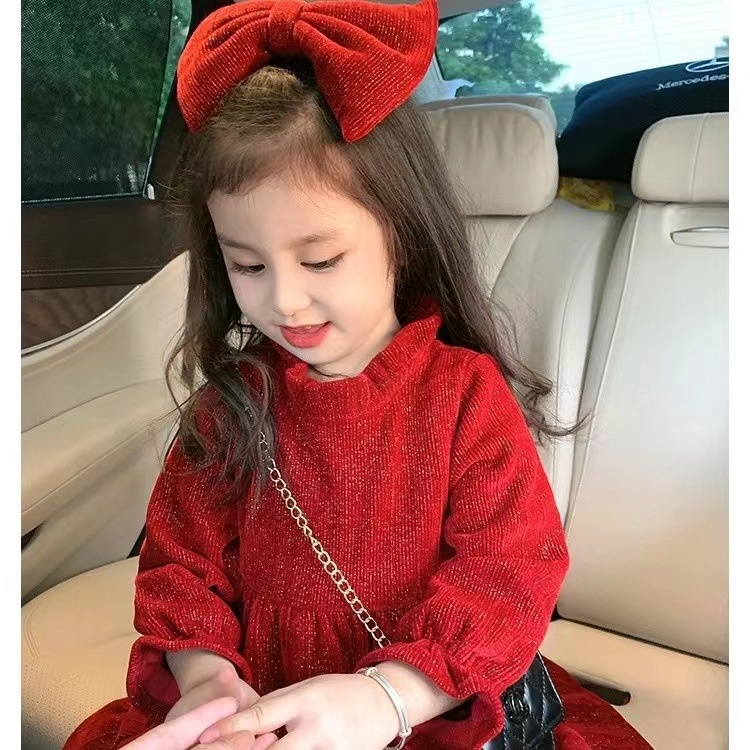 Váy bé gái dài tay, đầm cho bé gái, chất liệu nhung nót lông mịn