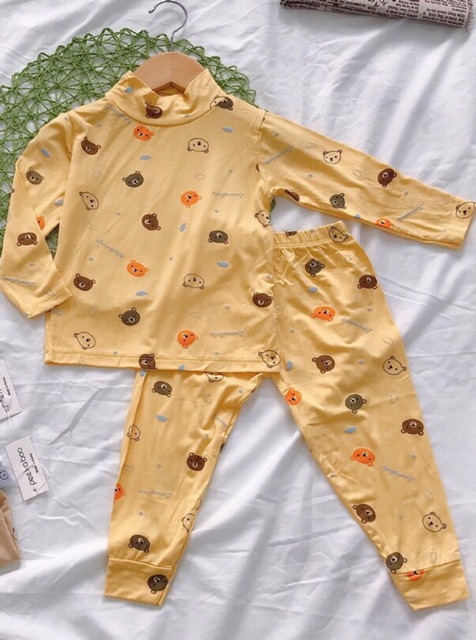 [Hàng loại 1] Bộ thun lạnh peekaboo dài tay cổ 3 phân in gấu brown mini