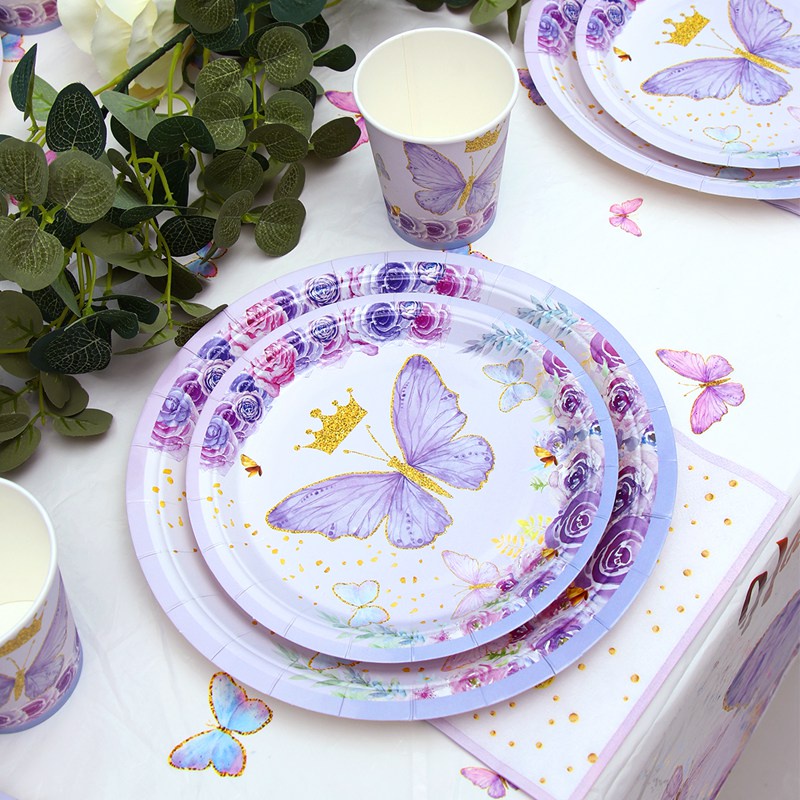 Bộ 10 Dĩa Giấy Dùng Một Lần In Họa Tiết Bướm Màu Tím Dùng Để Trang Trí Tiệc Sinh Nhật Bé Gái