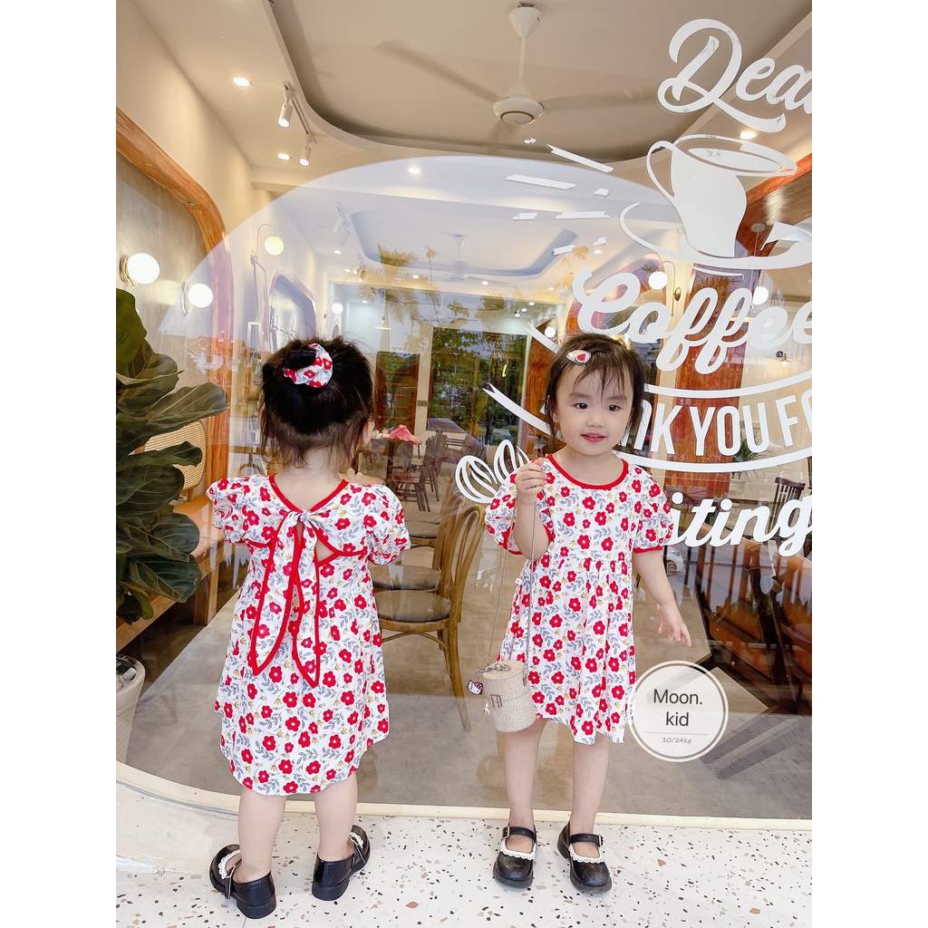 Váy đầm hoa nơ lưng công chúa bé gái 8-20kg