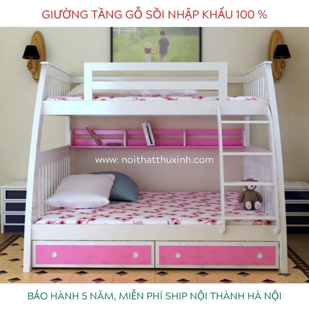 Giường tầng cho bé màu hồng mẫu giường tầng đẹp cho bé gái