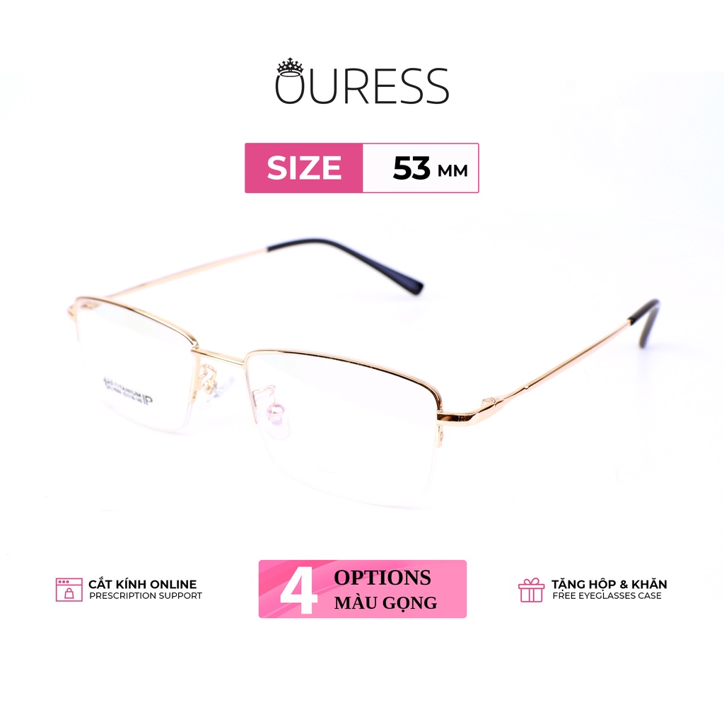 Gọng kính titanium W909 nửa khung xẻ cước thời trang cao cấp nam siêu nhẹ siêu bền OURESS