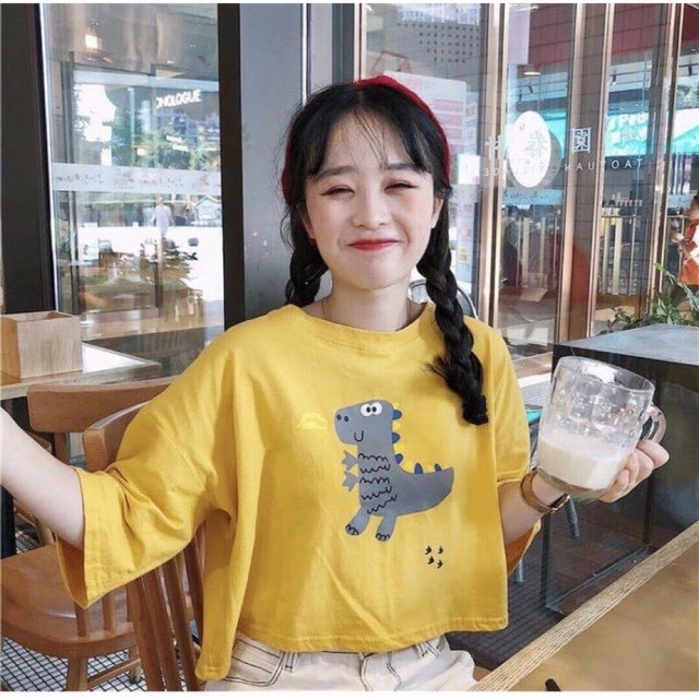 Áo Thun Nữ  FREESHIP  Áo Croptop Khủng Long Ngộ Nghĩnh