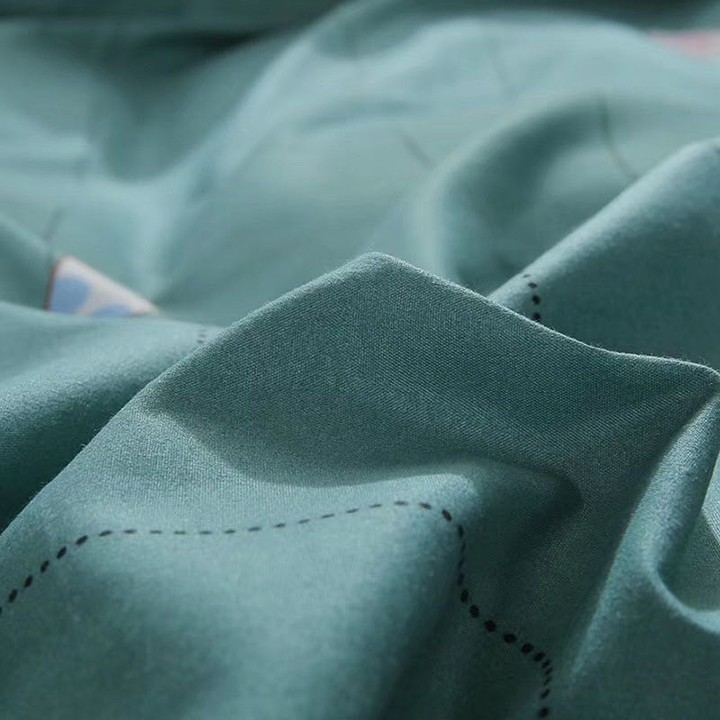 Bộ chăn ga gối , drap giường chất cotton poly họa tiết nơ xanh
