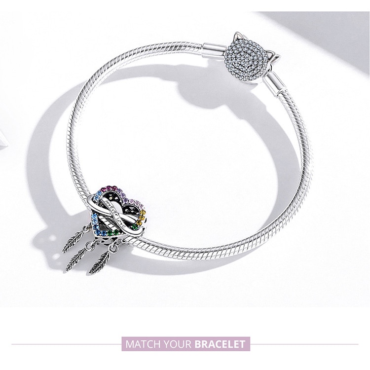 Mặt trang sức BAMOER bằng 100% bạc 925 đính đá zircon đầy màu sắc làm vòng đeo tay/ trang sức thủ công DIY