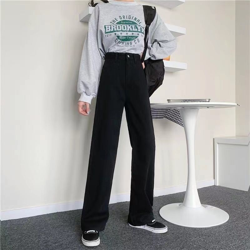 Jiashucheng Quần Jeans Nữ Dài Lưng Cao Dáng Rộng Thời Trang Cá Tính